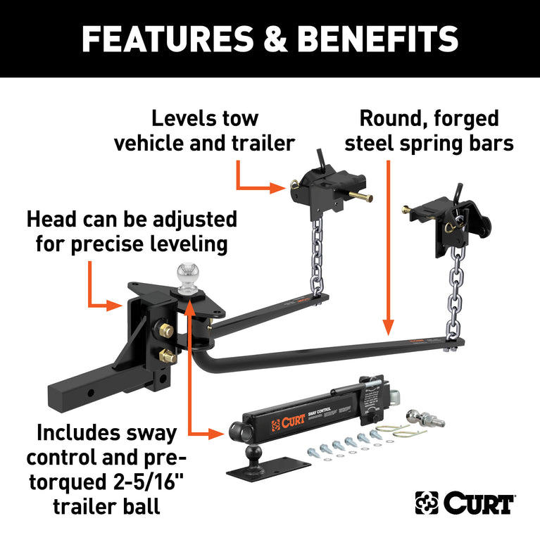 CURT (10-14K) Round Bar Weight Distribution Hitch with Lubrication, Sway Control